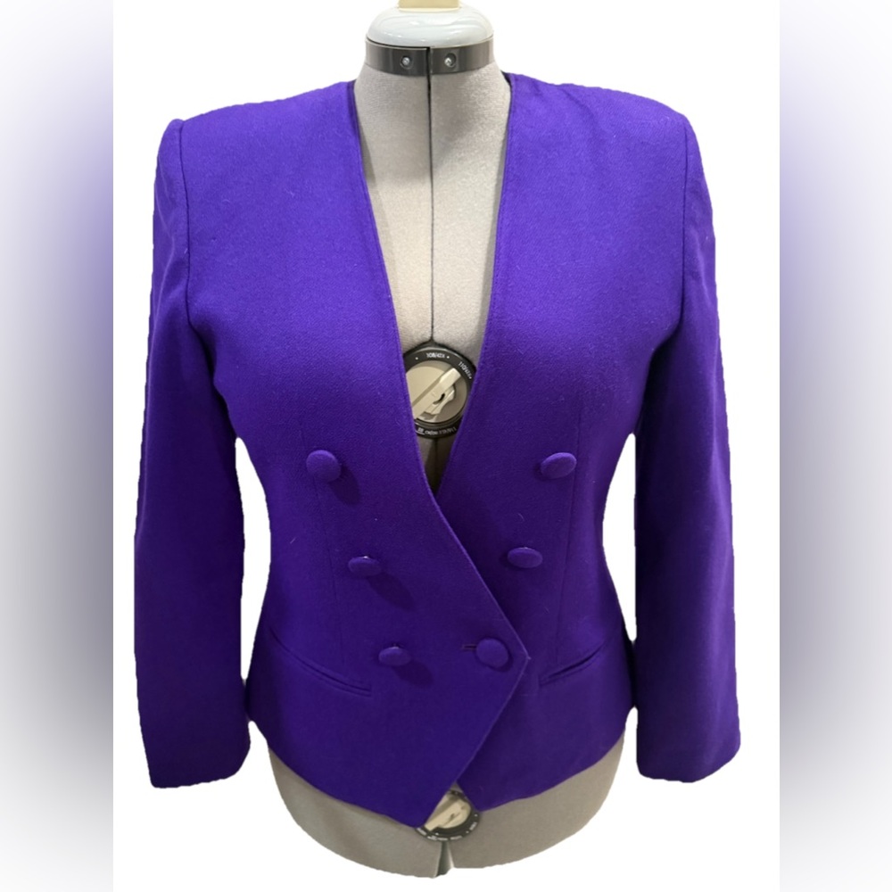 Vintage Womens Petites by Fundamental Things Size 10 Blazer 100% Wool Purple
